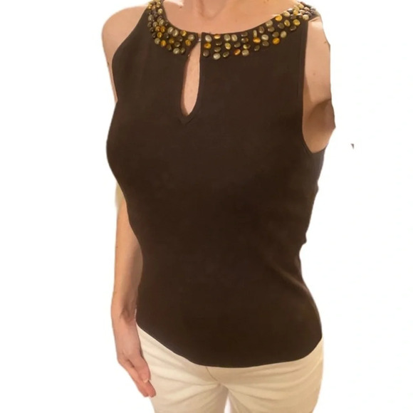 Ann Taylor Loft Rock beaded‎ sweater tank top​ - Picture 2 of 11